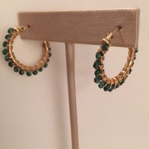 Gold Plated Hoop Earrings wrapped with gemstone